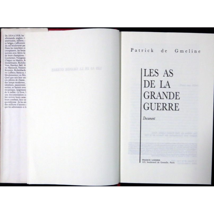 Les As de la Grande guerre de Patrick de Gmeline aux Editions France Loisirs