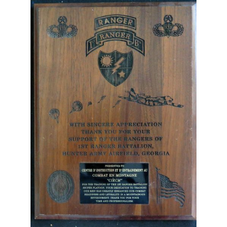 Plaque du 1° Ranger Battalion au CIECM centre d'instruction et d'entrainement au combat en Montagne