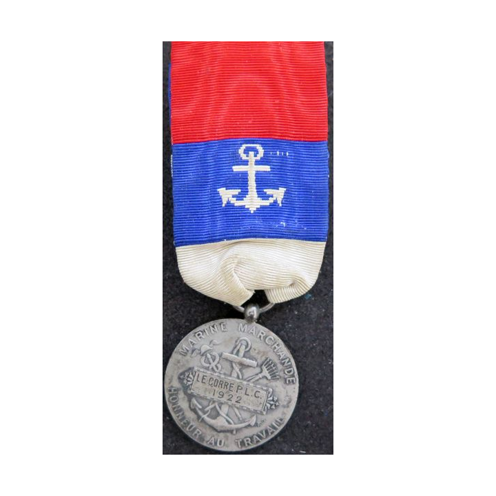 FRANCE : médaille d'honneur de la marine marchande attribuée à Le Corre en 1922 en argent