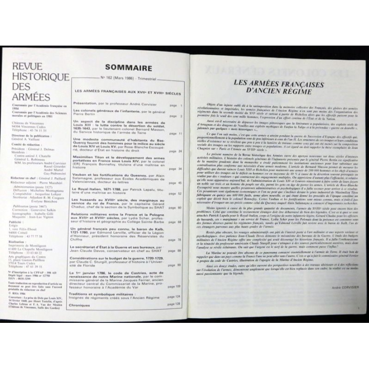 Revue historique des armées N° 1 - 1986 - N°162 Mars 1986