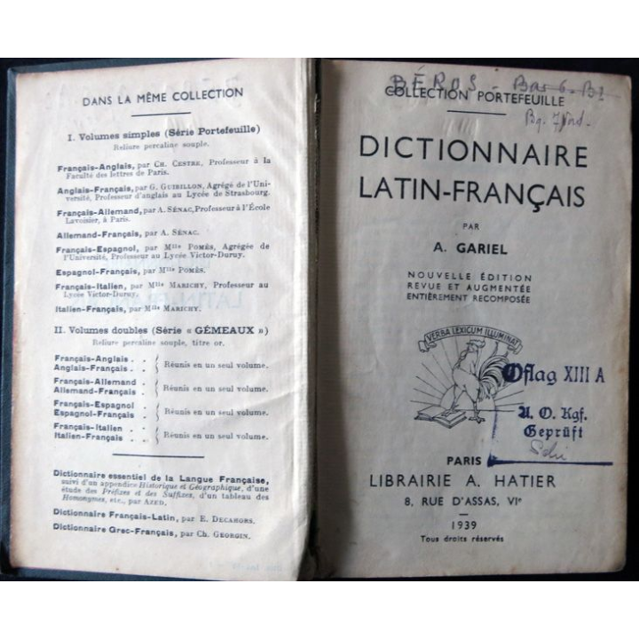 Dictionnaire Latin-Français de A. Gariel aux Editions Hatier 1939