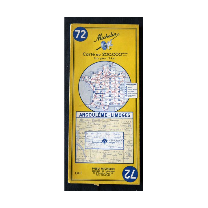 Carte Michelin N° 72 Angoulème-Limoges 1:200 000