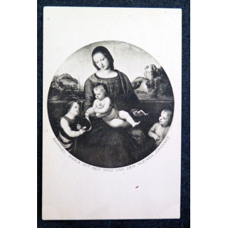 Carte postale allemande de Marie avec l'enfant Jésus et le petit Jean