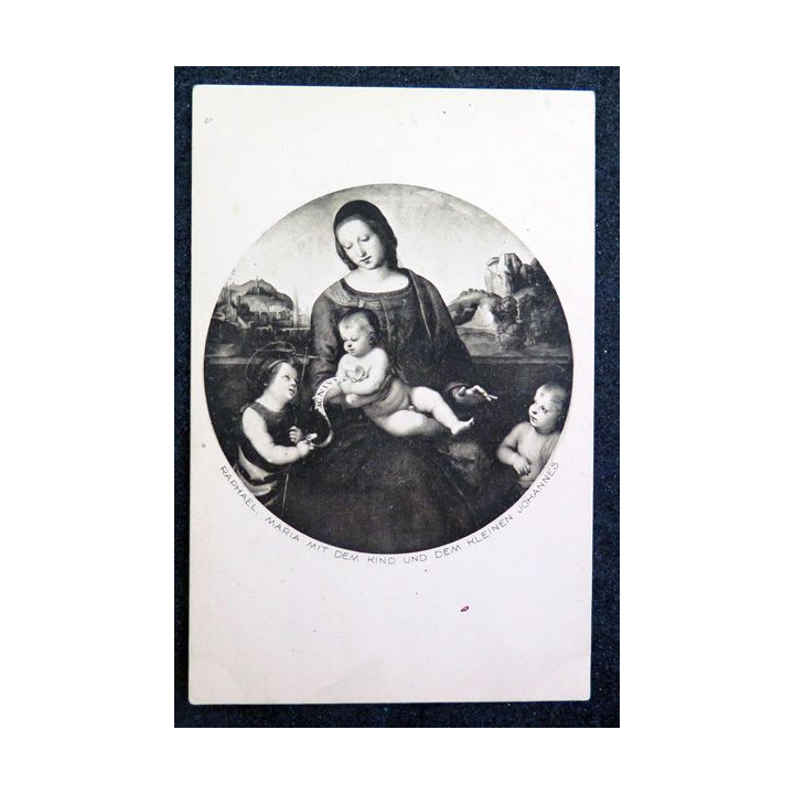 Carte postale allemande de Marie avec l'enfant Jésus et le petit Jean