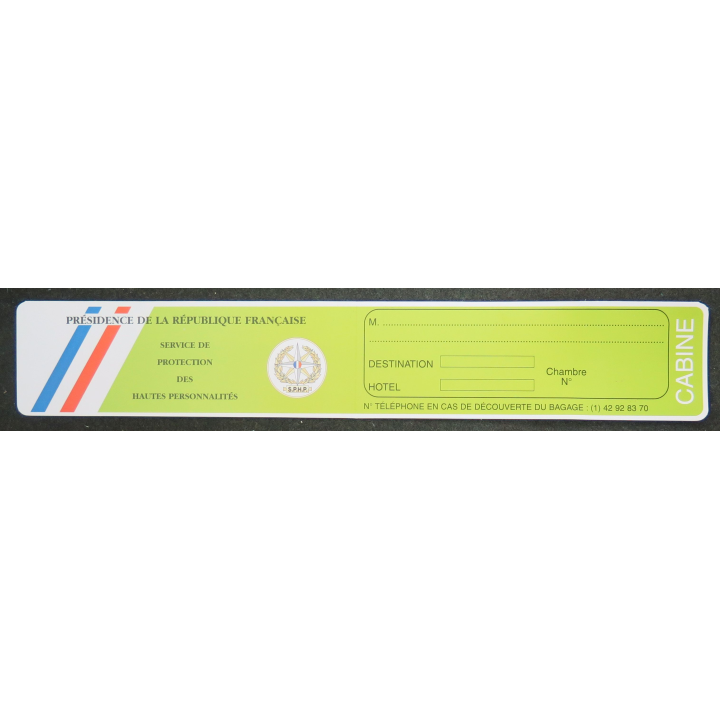 Ticket de bagage en cabine du service de protection des Hautes personnalités