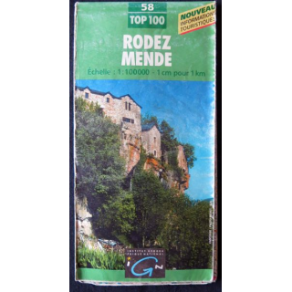 Carte IGN N° 58 Top 100 au 1:100 000 Rodez-Mende