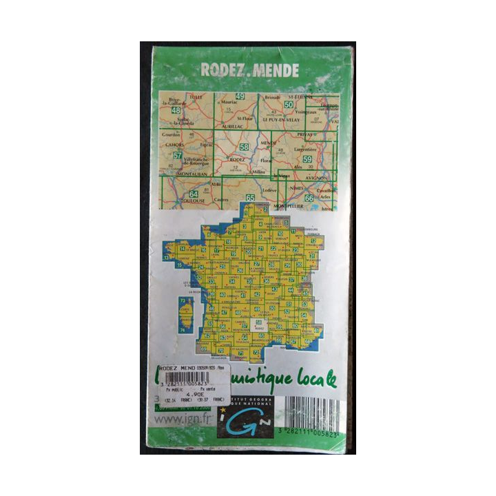 Carte IGN N° 58 Top 100 au 1:100 000 Rodez-Mende