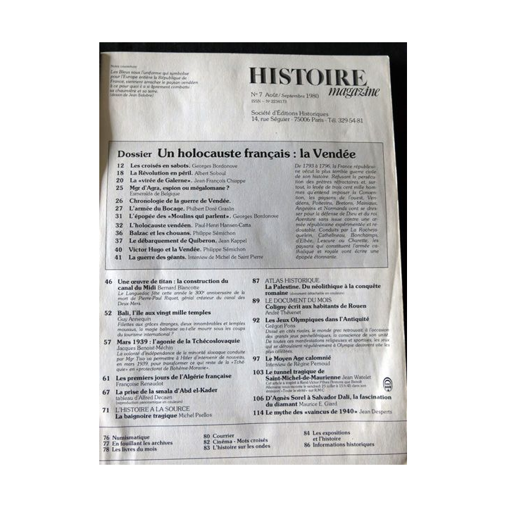 Historie Magazine N° 7 Aout / septembre 1980 Société d'Editions historiques