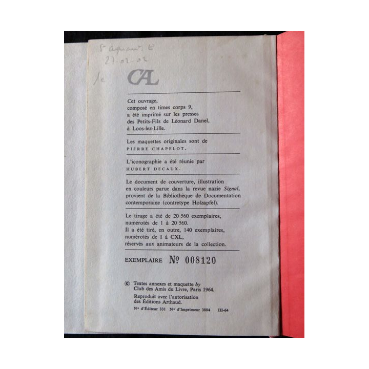 Agents secrets contre armes secrets  de Jacques Bergier exemplaire N° 008120 aux Editions CAL 1964