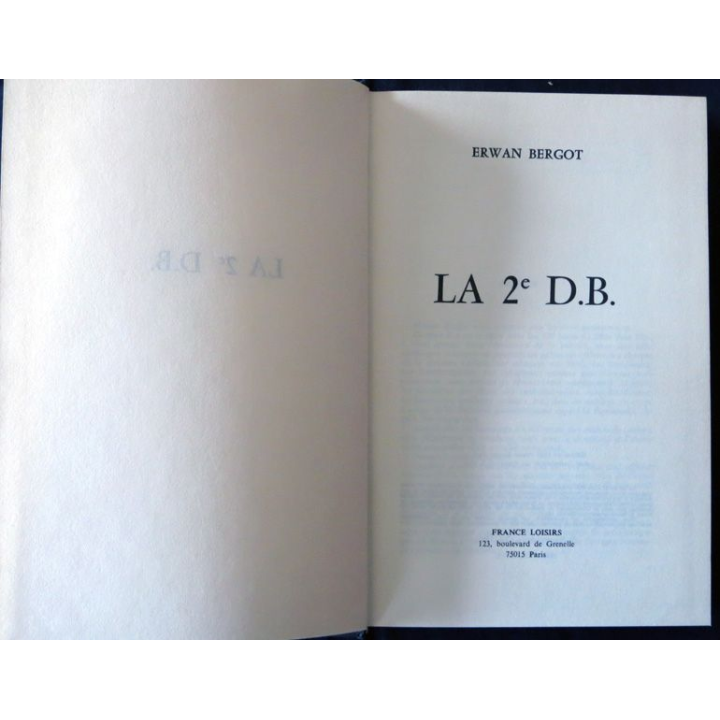 La 2ème DB de Erwan Bergot aux Editions France Loisirs