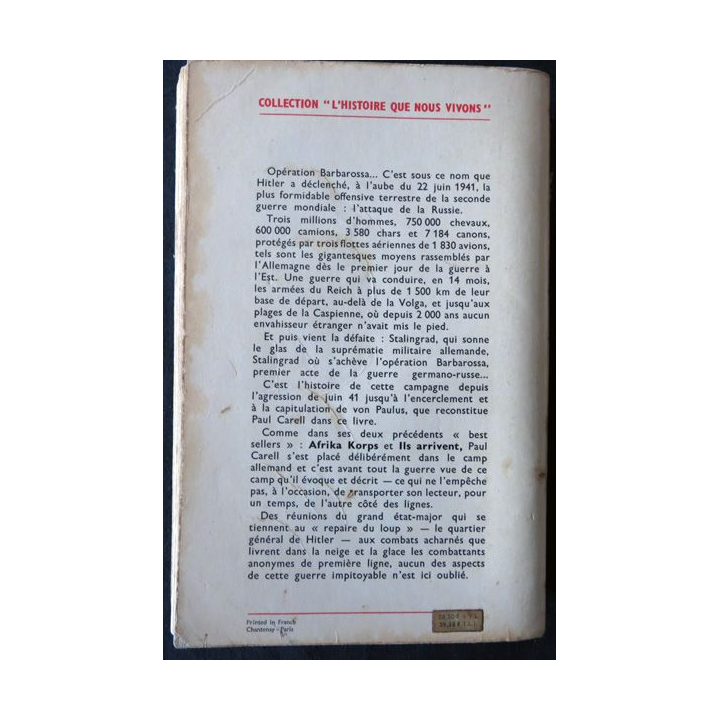 Opération Barbarossa de Paul Carell aux Editions Robert Laffont