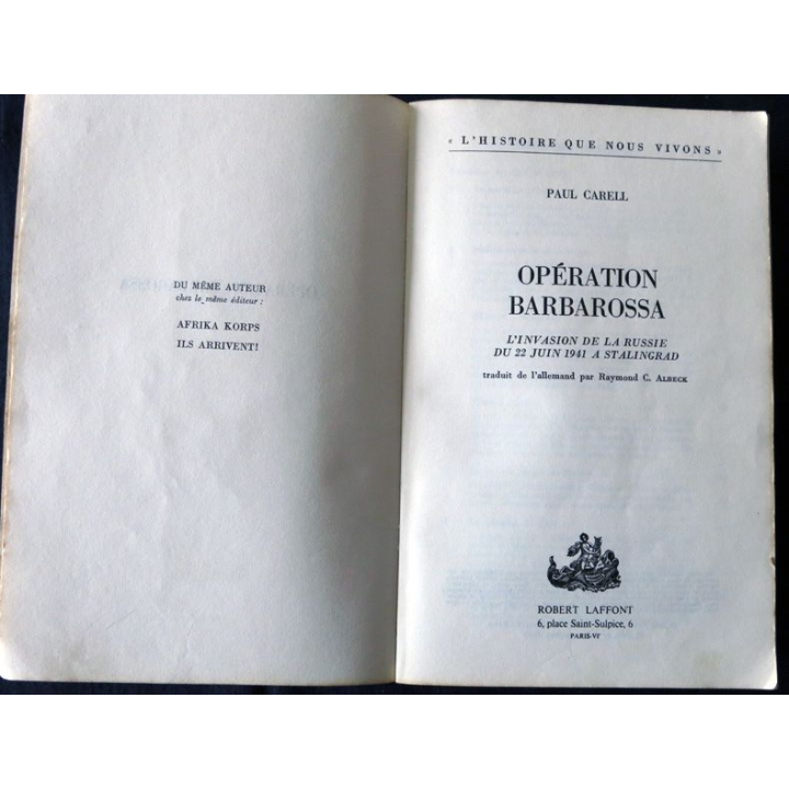 Opération Barbarossa de Paul Carell aux Editions Robert Laffont