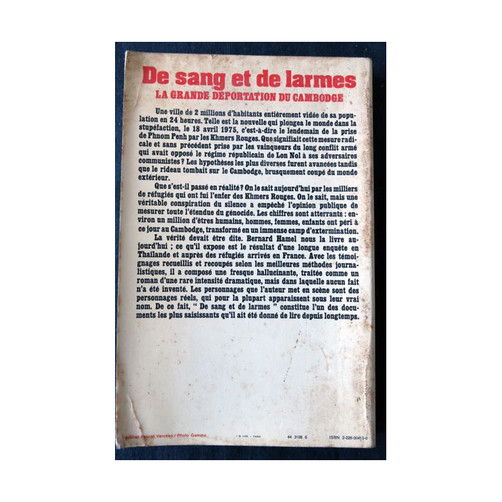 De sang et de larmes de Bernard Hamel aux Editions Albin Michel