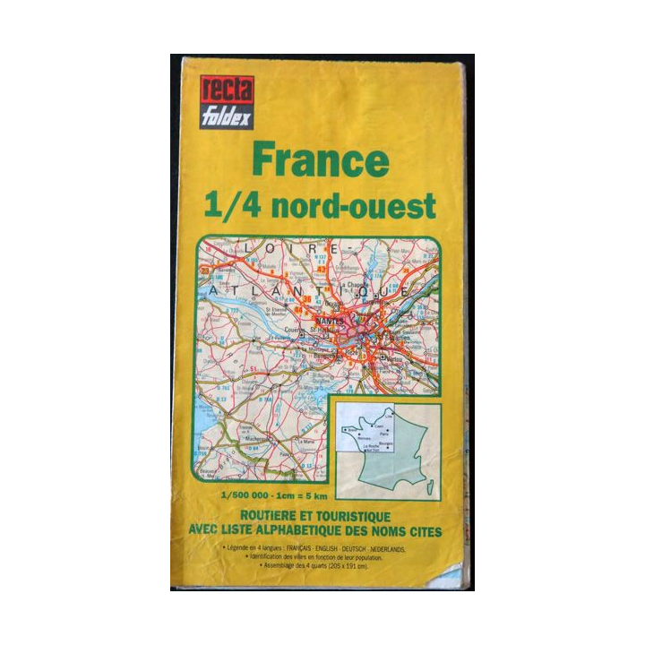 Carte routière touristique France 1/4 Nord Ouest 1:500 000 Foldex Plan guide Blay