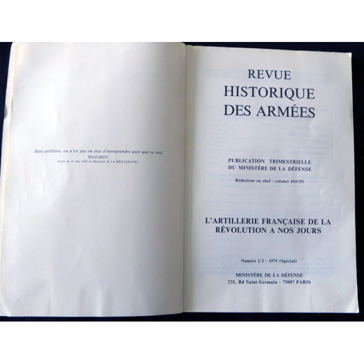 Revue Historique des Armées 1975 2° année N° 1-2 (Spécial) SHA