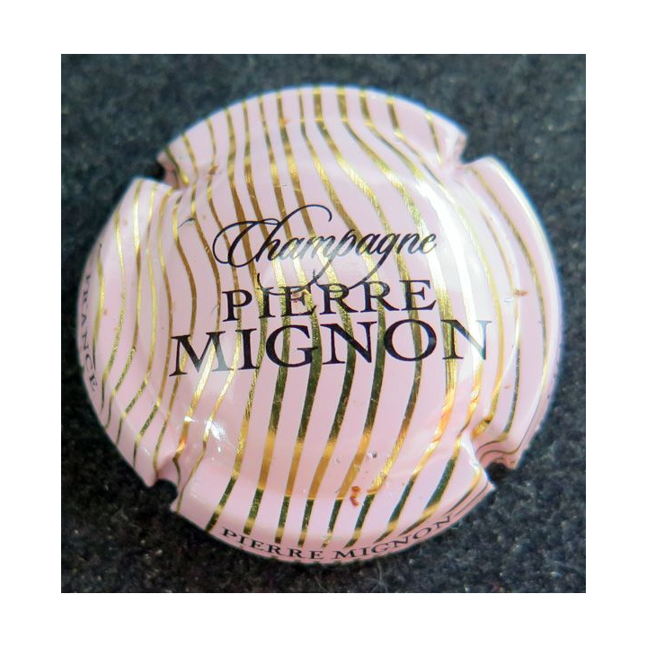 Capsule Muselet de bouteille de champagne MIGNON Pierre n° 197b rose pâlerayures or