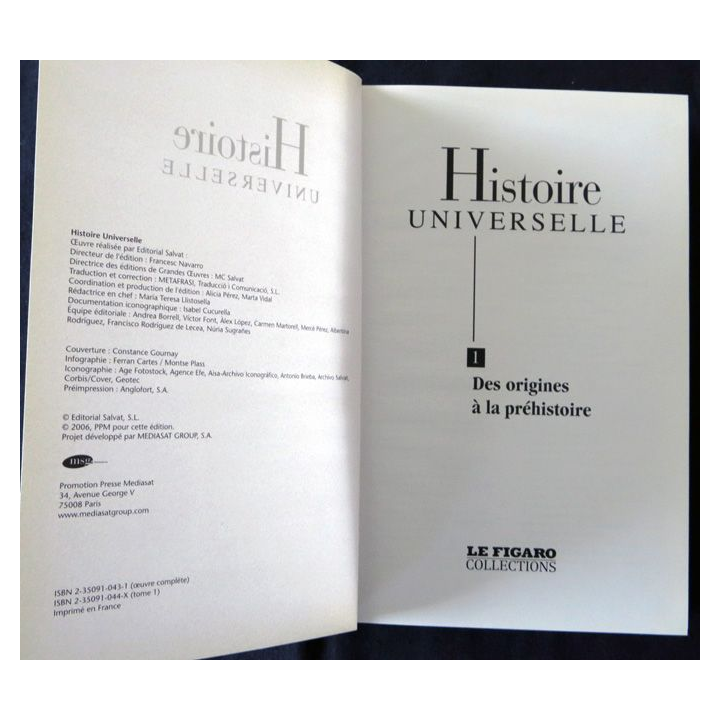 Histoire Universelle Vol 1 - Des origines à la préhistoire par Hachette - Figaro Collection