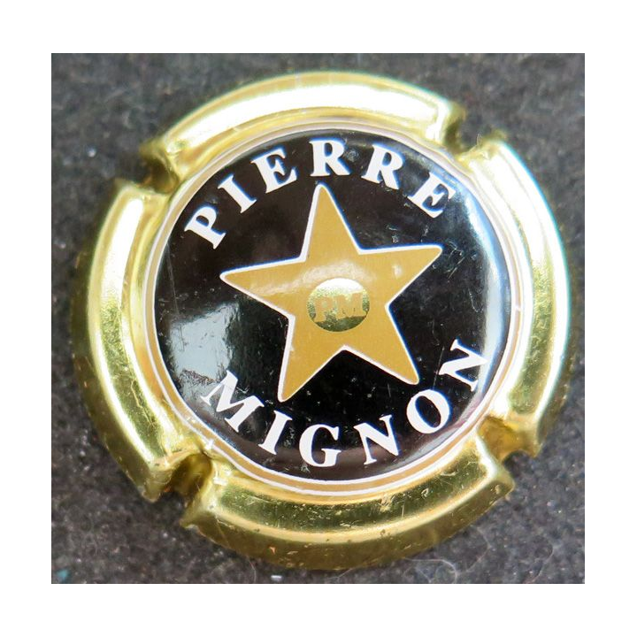 Capsule Muselet de bouteille de champagne MIGNON Pierre n° 14 Noir et Or foncé