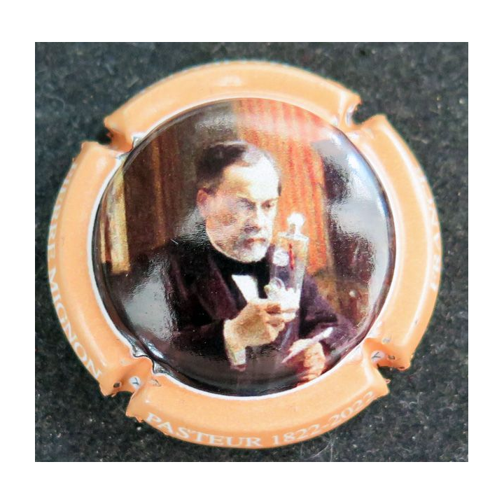 Capsule Muselet de bouteille de champagne MIGNON Pierre Pasteur 1822-2022 contour orange