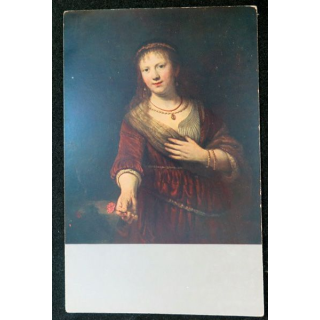 Carte postale allemande de Rembrandt Saskia à la fleur rouge  Dresde