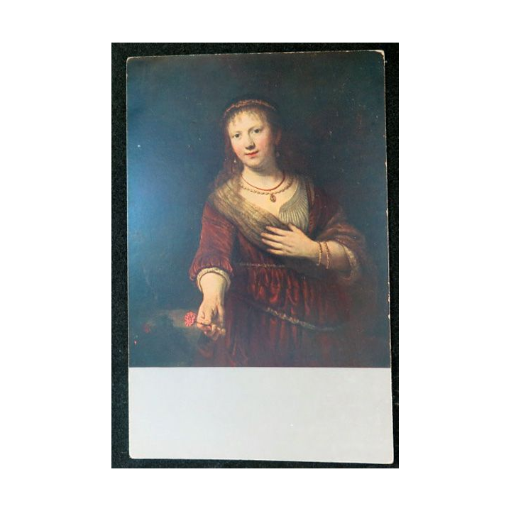 Carte postale allemande de Rembrandt Saskia à la fleur rouge  Dresde