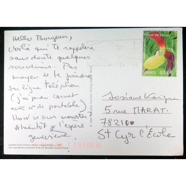 Carte postale de Jonathan Swift, Guilliver Reisen avec timbre du sabot de Vénus