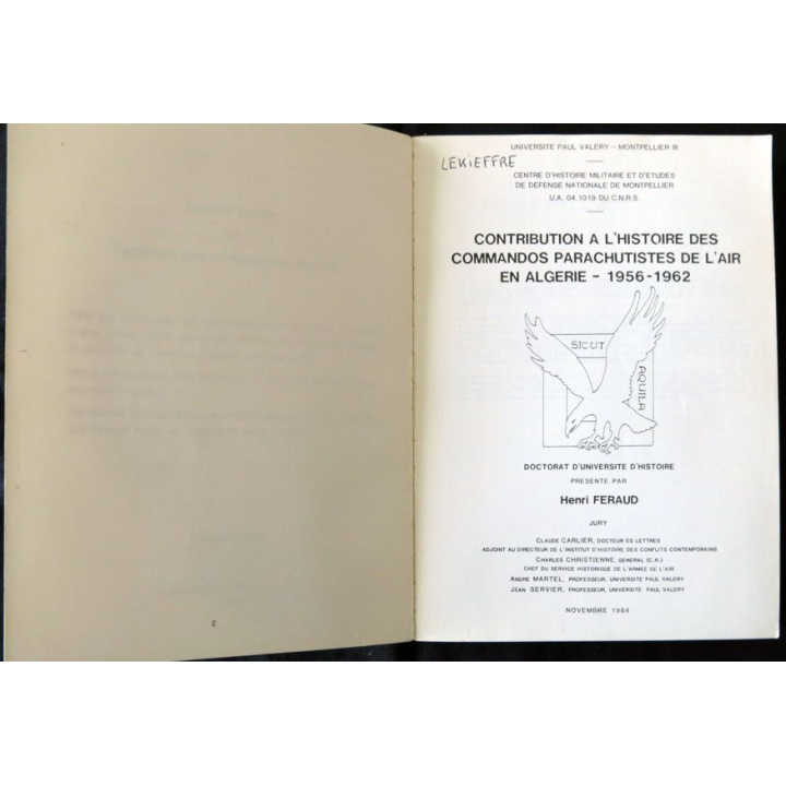 Commandos parachutistes de l'air en Algérie 1956-1962 de Henri Feraud édité par le CHMEDN de Montpellier