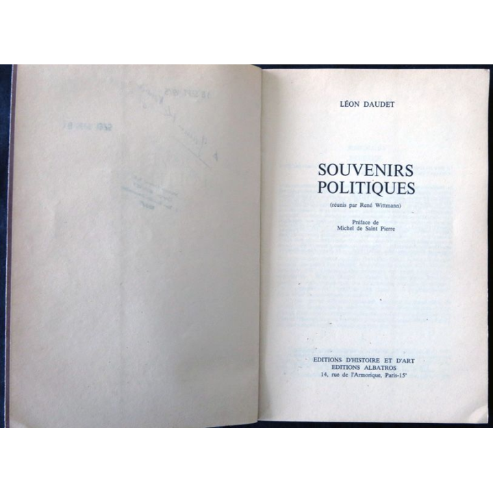 Souvenirs politiques de Léon Daudet aux Editons Albatros
