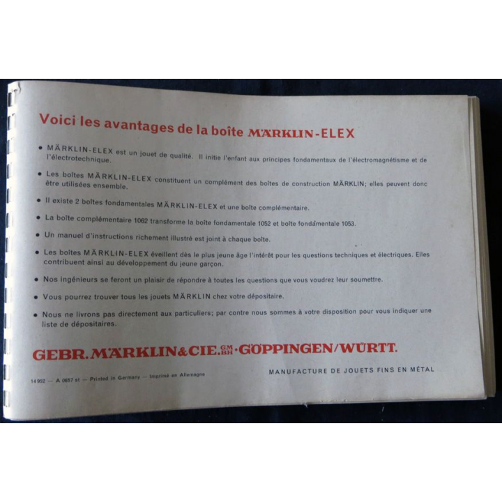 Catalogue explicatif Marklin Elex édité par Markling & Cie reliure peigne