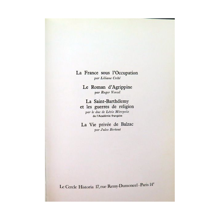 Le Cercle Historia La France sous l'occupation / le roman d'Agrippine