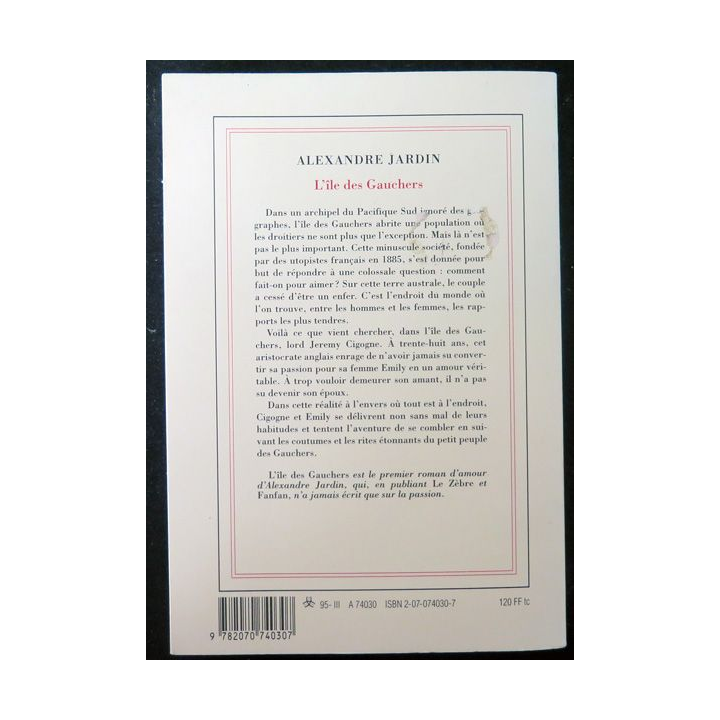 L'île des gauchers de Alexandre jardin Gallimard 1995