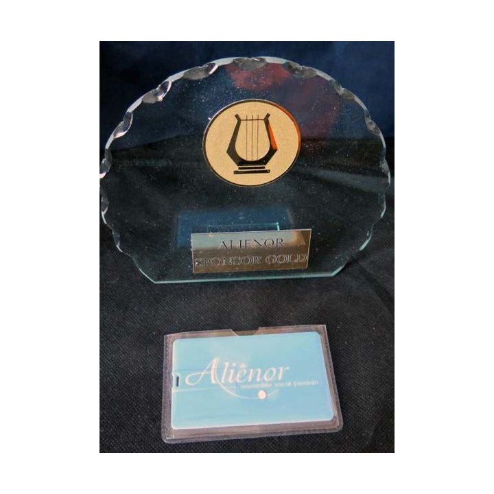 Trophée "sponsor gold" en plastique transparent de l'ensemble vocal féminin Alienor (C60)