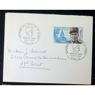 enveloppe 1° jour :  Alphonse Juin Maréchal de France 28 février 1970