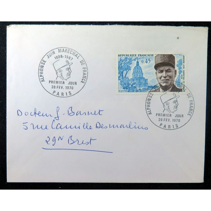 enveloppe 1° jour :  Alphonse Juin Maréchal de France 28 février 1970