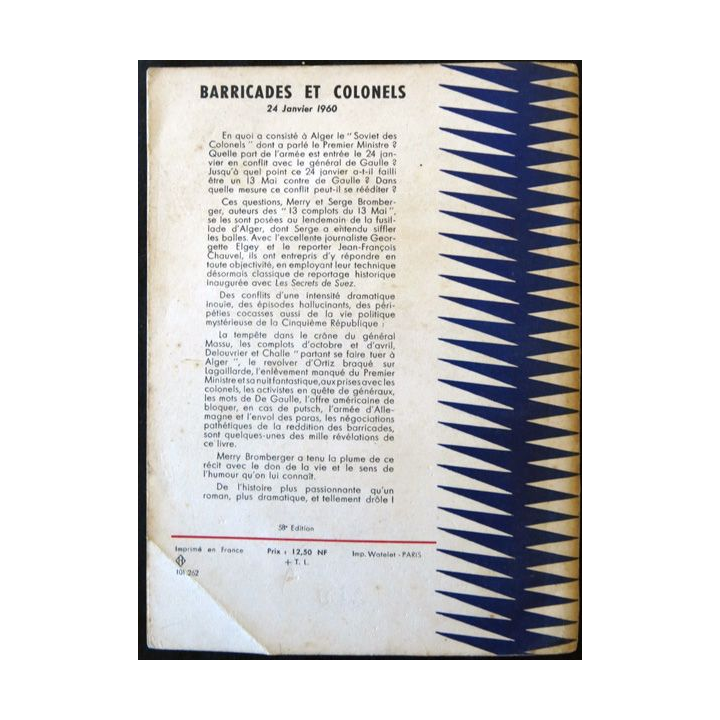 Barricades et colonels de Merry et Serge Bromberger aux Editions Arthème-Fayard