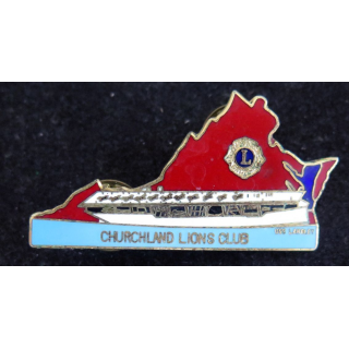 LIONS CLUB : insigne émaillé CHURCHLAND LIONS CLUB sur le porte avions USS LANGLEY