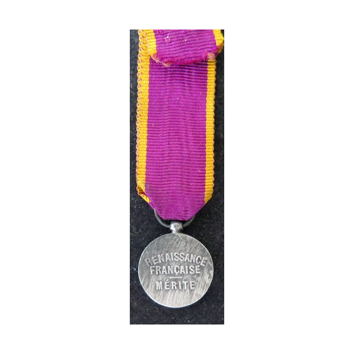 FRANCE : Médaille miniature du mérite de la Renaissance française argentée