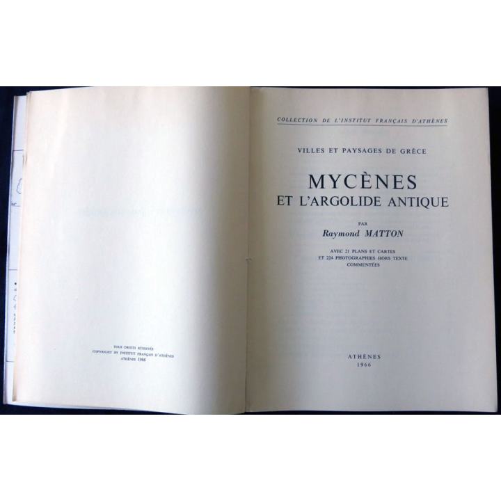Mycène et l'Argolide antique 1966 de Raymond Matton par l'Institut Français d'Athènes