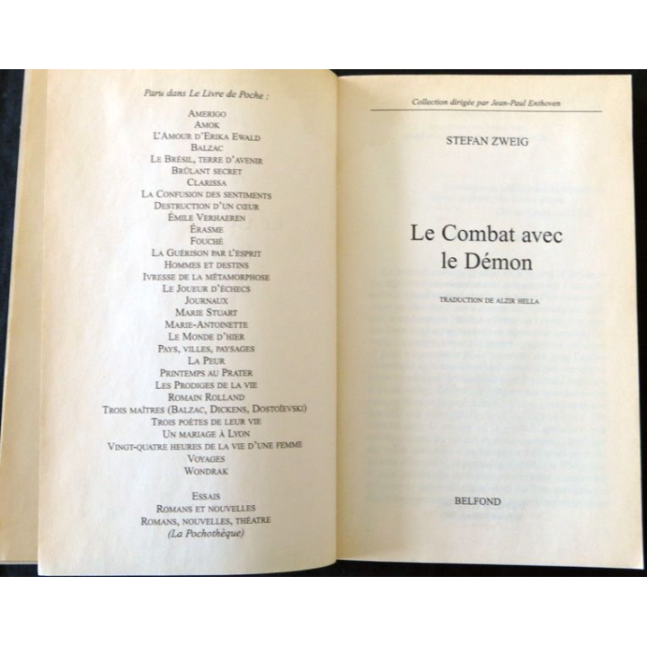 Le combat avec le démon de Stefan Zweig aux Editions Le Livre de Poche