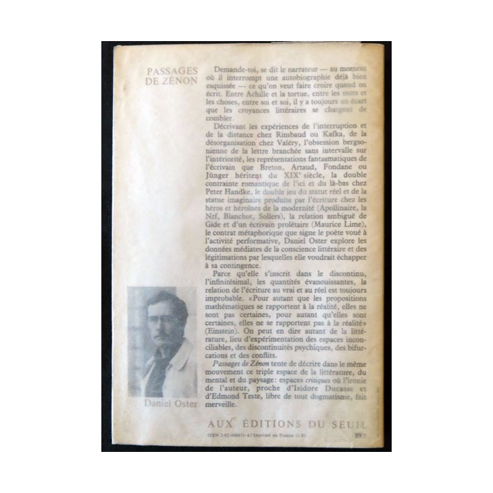 Passage de Zénon de Daniel Oster aux Editions du Seuil