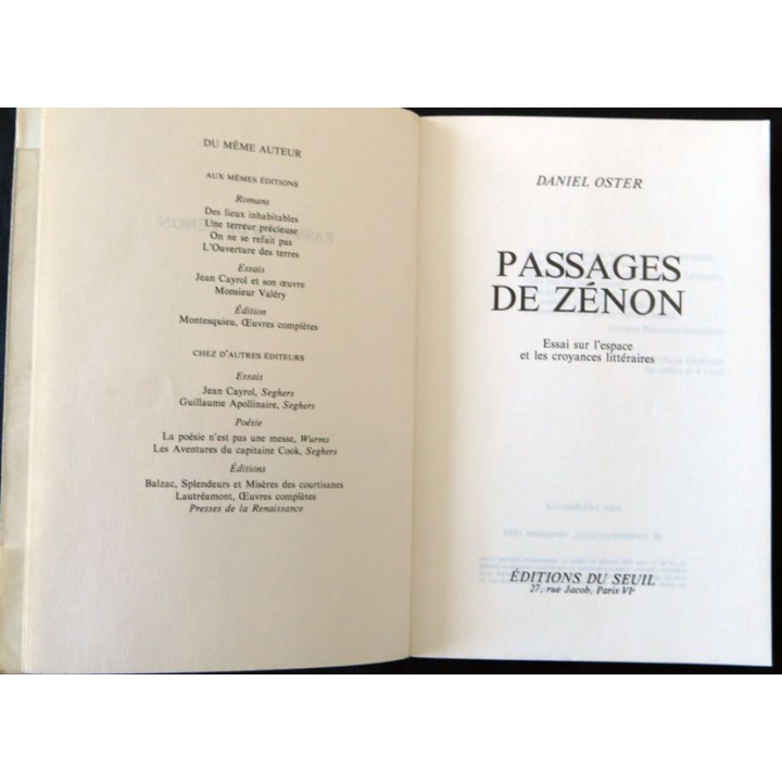 Passage de Zénon de Daniel Oster aux Editions du Seuil