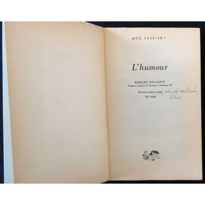 Que Sais-je L'Humour de Robert Escarpit aux éditions Presses Universitaires de France