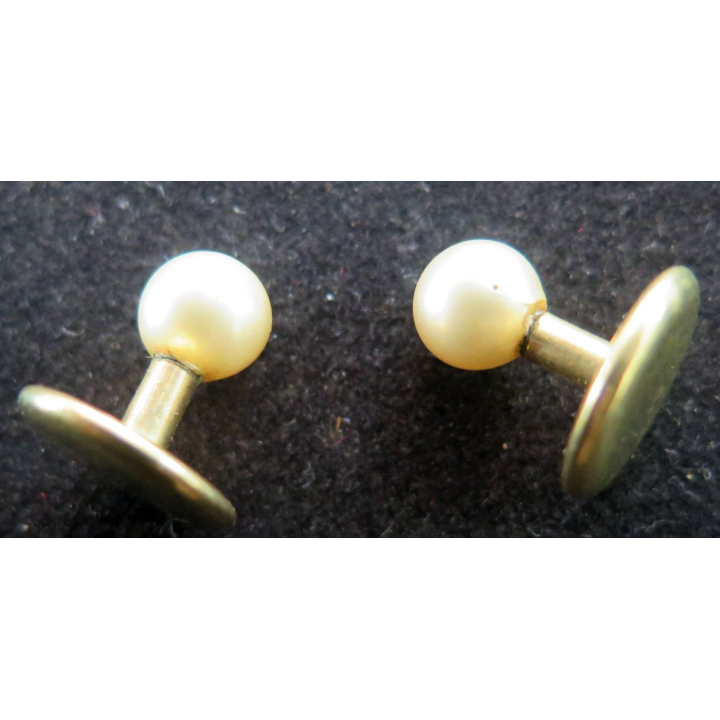 Paire de boutons de chemise à plastron en perle vissée sur support plaqué or LAMINOR GBMM