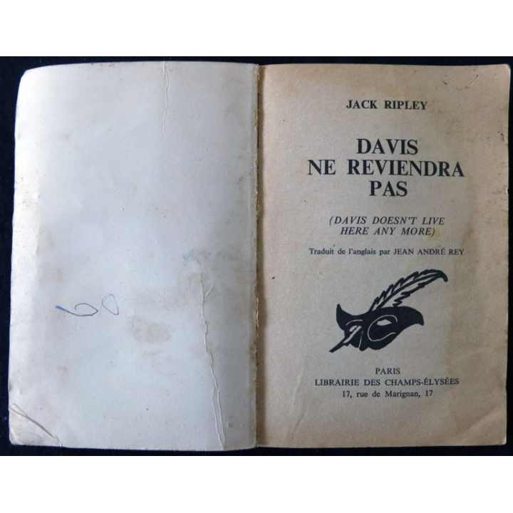 Davis ne reviendra pas deJack Ripley aux éditions Librairie des Champs- Elysées