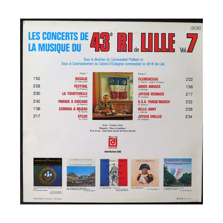 DISQUE 33 TOURS : Les concerts de la musique du 43° RI de Lille Vol 7