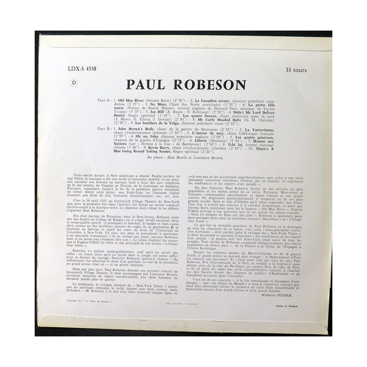 DISQUE 33 TOURS : Paul Robeson