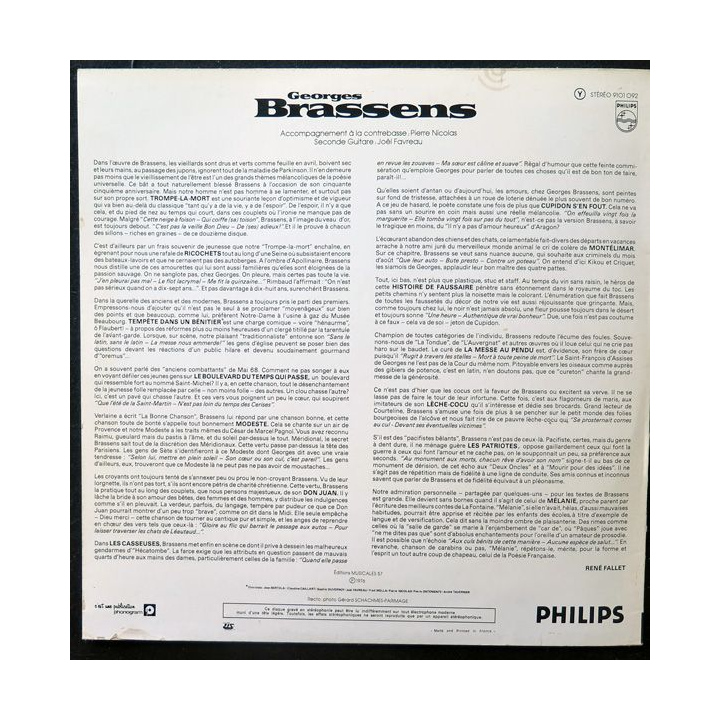 DISQUE 33 TOURS : Georges Brassens nouvelles chansons