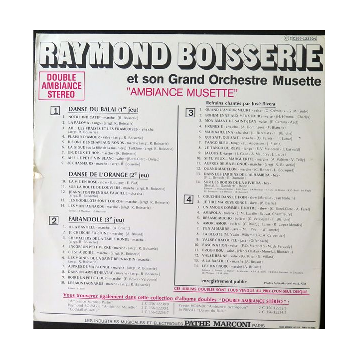DISQUE 33 TOURS : Raymond Boisserie ambiance musette Vive la Mariée et 28 succès