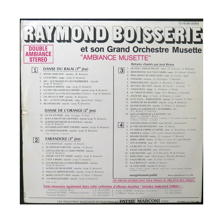 DISQUE 33 TOURS : Raymond Boisserie ambiance musette Vive la Mariée et 28 succès