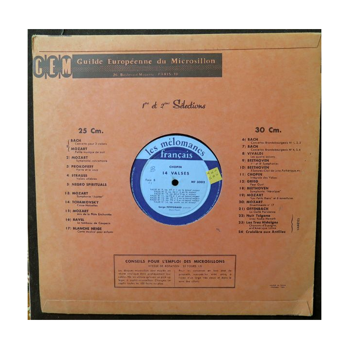 DISQUE 33 TOURS : Chopin 14 Valses Valses n° 1 à 14